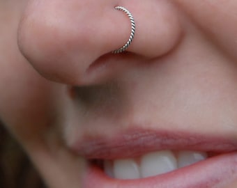 Silver Nose Ring Hoop Twisted - Pick Your Size & Gauge for a Perfect Fit - Customize Your Sterling Nose Ring from Snug Fit to Larger