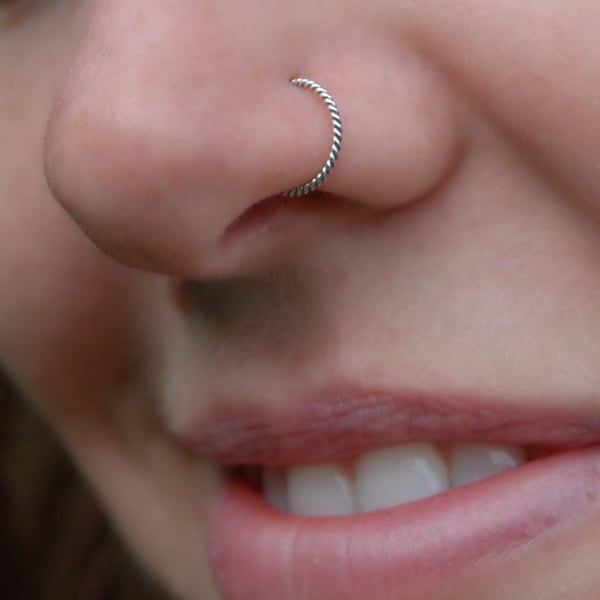 Silver Nose Ring Hoop Twisted - Pick Your Size & Gauge for a Perfect Fit - Customize Your Sterling Nose Ring from Snug Fit to Larger