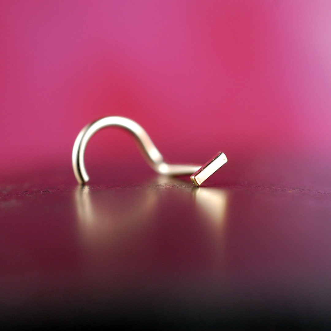 Straight Bar Minimal Nose Stud A Tiny Rose Gold Bar Nose Stud, Flush