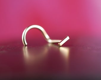 Straight Bar Minimal Nose Stud – A Tiny Rose Gold Bar Nose Stud, Flush Style Flat to the Nose – Handcrafted in 24G, 22G, 20G, and 18G