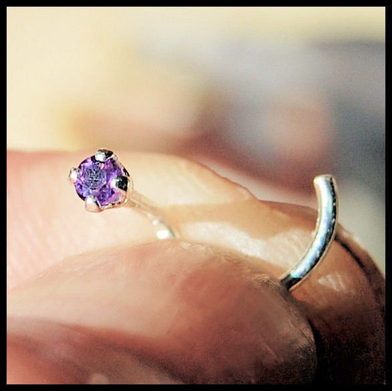 2mm Nose Stud An Amethyst Nose Stud Handcrafted to Order in Sterling Silver Choose 24G, 22G, 20G, 18 Gauge Options image 7