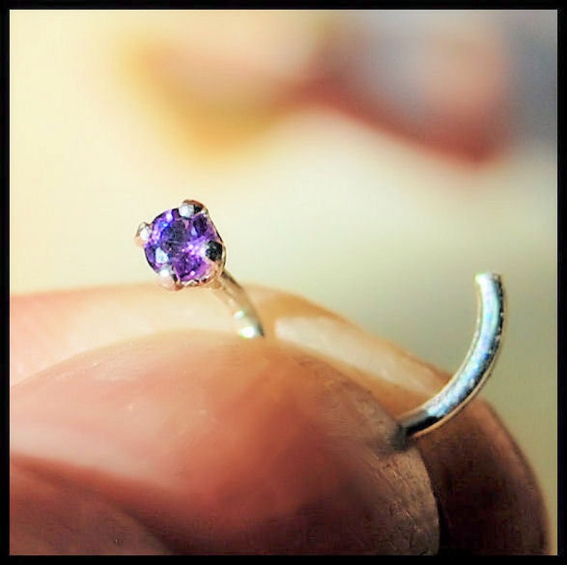 2mm Nose Stud An Amethyst Nose Stud Handcrafted to Order in Sterling Silver Choose 24G, 22G, 20G, 18 Gauge Options image 4
