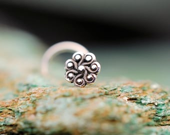 Paisley Flower Sterling Silver Nose Stud: Indian Nose Jewelry