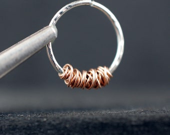 Tangled Rose Gold on Silver Nose Ring - Thin Septum Ring - Choose Your Ring Gauge