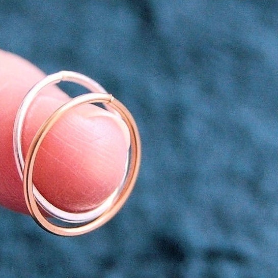 Nose Ring Hoop Pair in Rose Gold & Silver  - Choose Thin or Thicker G…