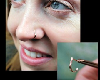 Hammered Nose Ring * A Rose Gold Cuff Hoop in Thick & Thin Gauges * Handcrafted Nose Ring by Rock Your Nose * Nickel Free Nose Jewelry