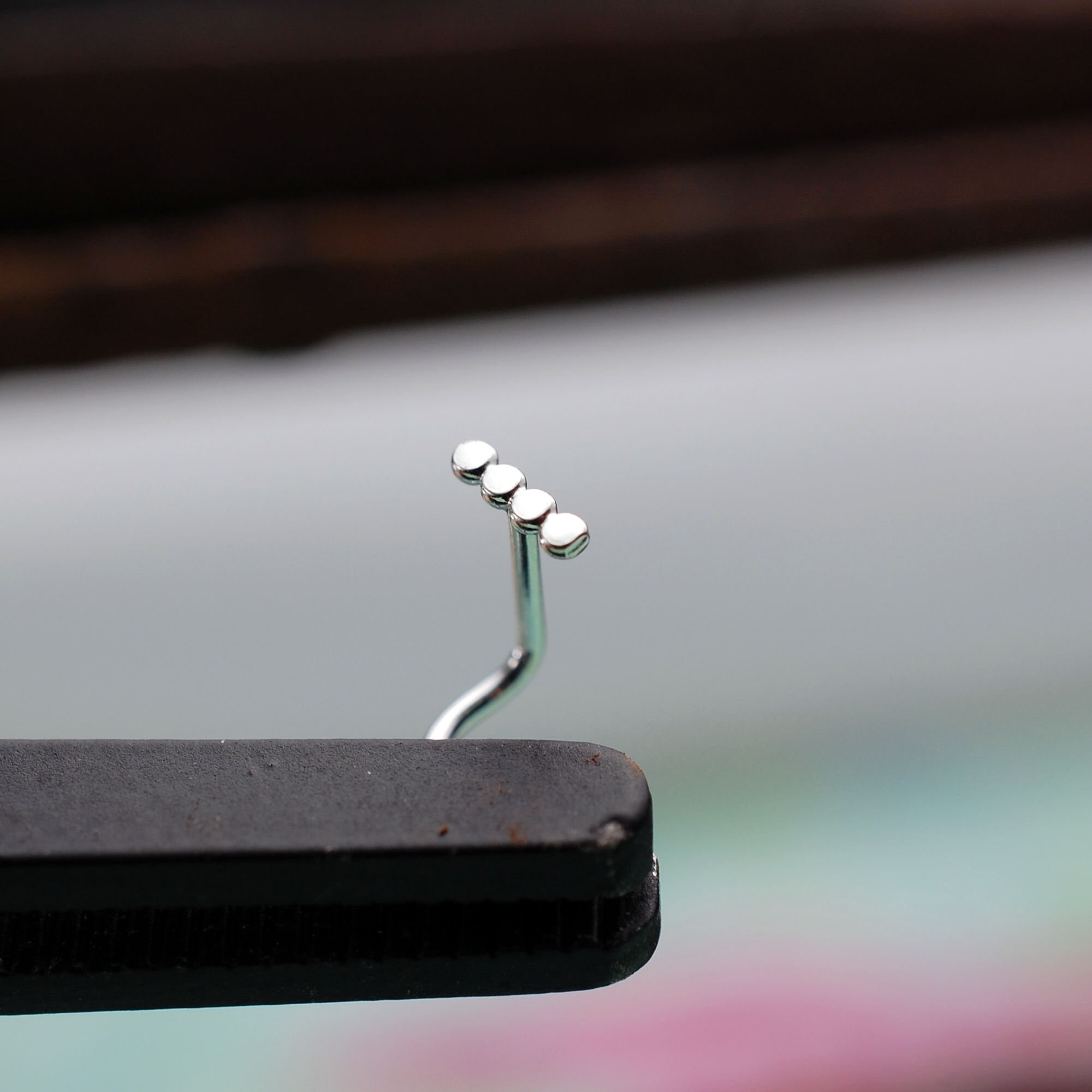 Straight Bar Dot Minimal Nose Stud A Tiny Silver Bar Nose Etsy