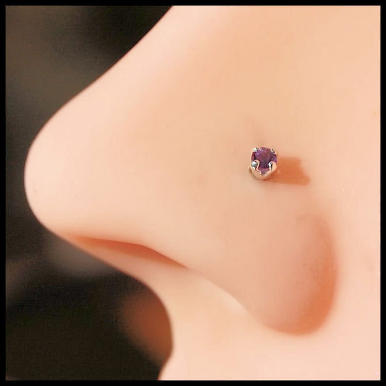 2mm Nose Stud An Amethyst Nose Stud Handcrafted to Order in Sterling Silver Choose 24G, 22G, 20G, 18 Gauge Options image 2