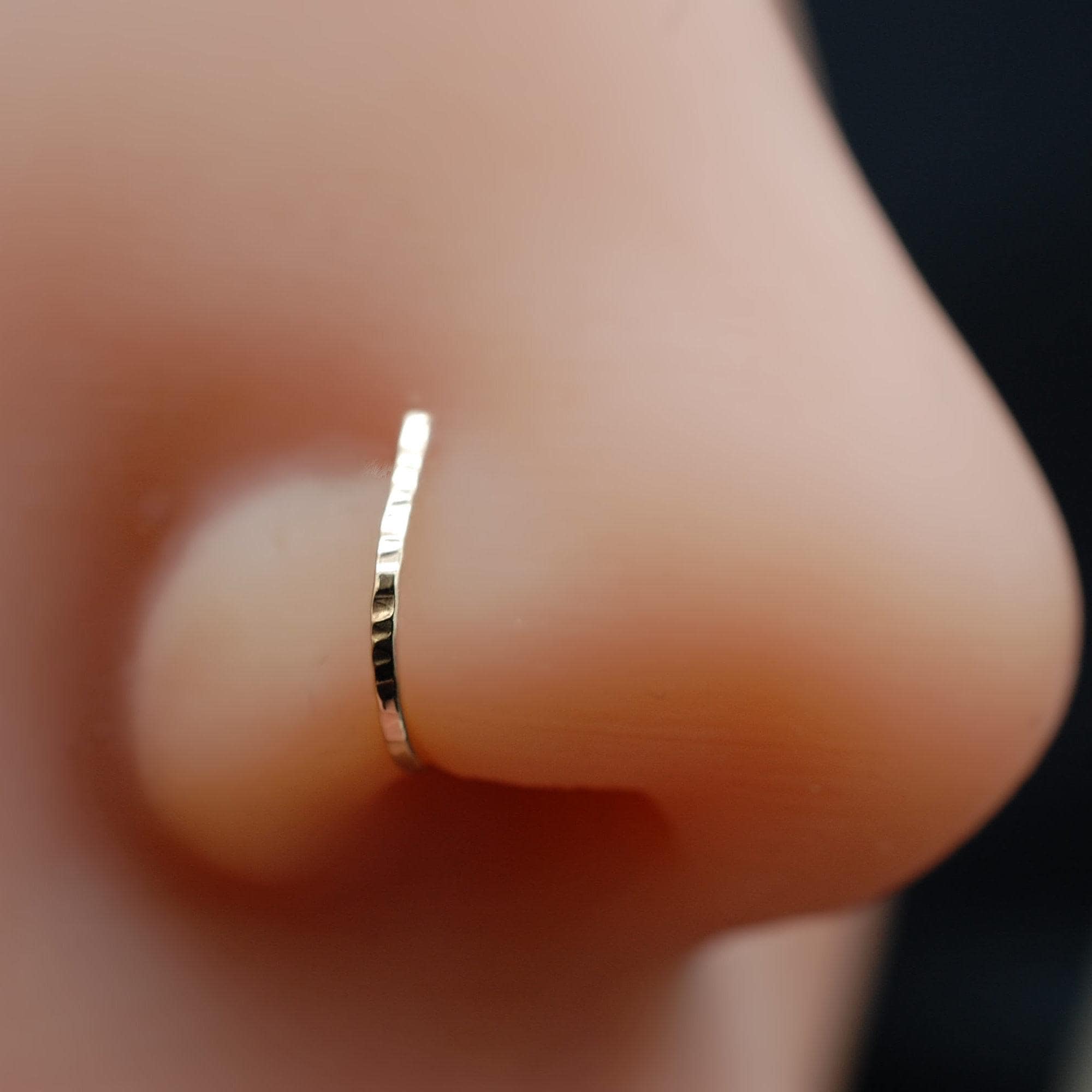Textured Nose Ring - A Gold Cuff Hoop Handcrafted in Thick & Thin Gauges