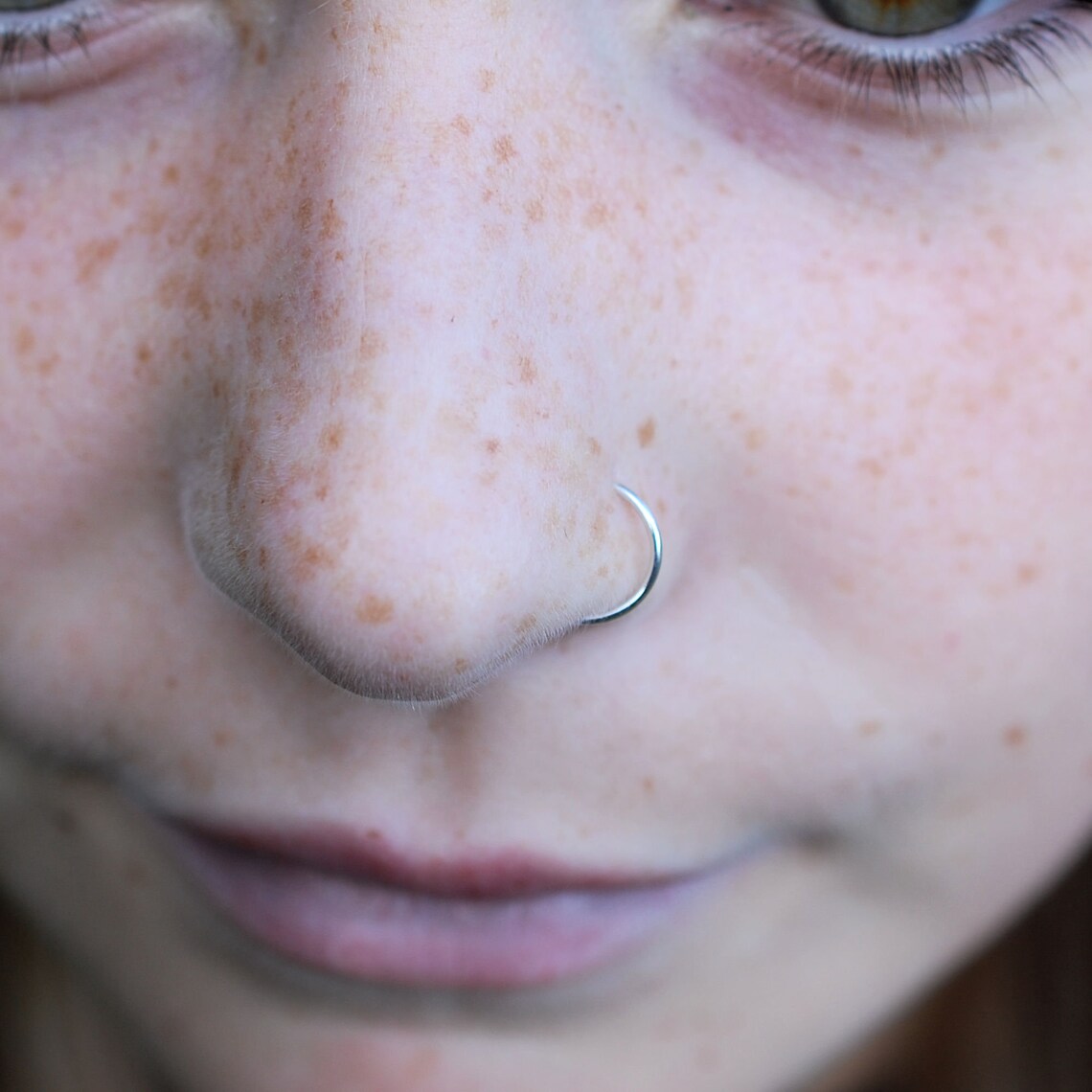 White Gold Nose Ring Hoop Dainty Nose Ring 14 Karat Gold Etsy
