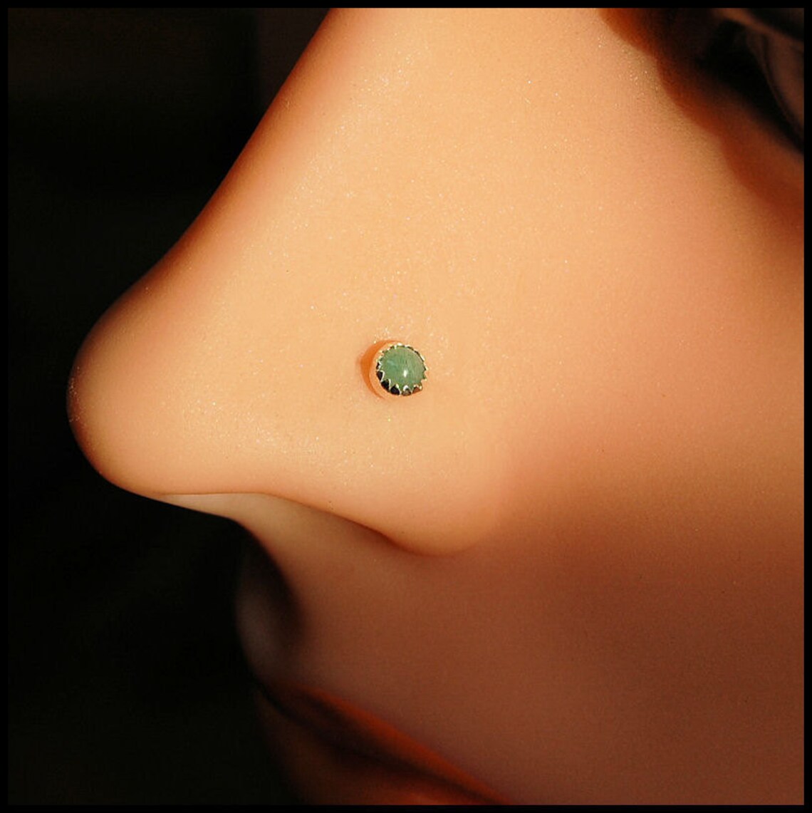 Nose Stud / Nose Screw / 3mm Aventurine in Sterling Silver Etsy