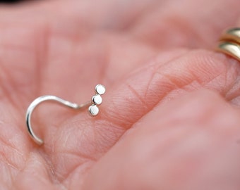 Triple Flat Dots Minimal Nose Stud – A Tiny Silver Bar Nose Stud, Flush Style Flat to the Nose – Handcrafted in 24G, 22G, 20G, and 18G