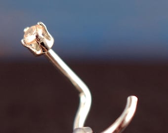 Handcrafted 2mm Champagne CZ Sterling Silver Nose Stud