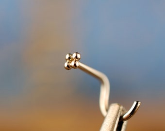 Dainty 14K Gold Nose Stud: Tiny L-Shape Nose Pin (22G-18G)
