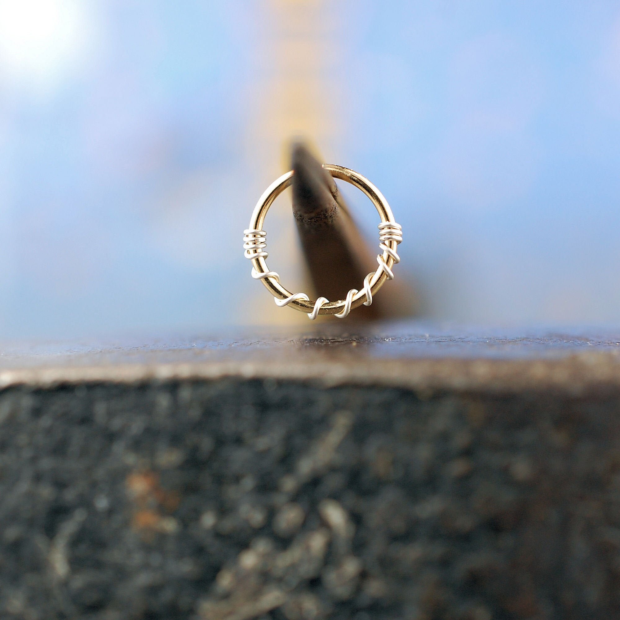 Silver on Gold Nose Ring - 14K Yellow Gold and Argentium Silver - CUS…
