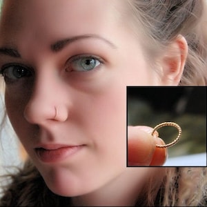 Gold Nose Ring Twisted Gold Nose Hoop Unique Nose Jewelry / Rock Your Nose image 1