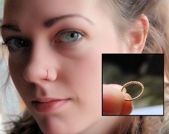 Gold Nose Ring - Twisted Gold Nose Hoop - Unique Nose Jewelry / Rock Your Nose