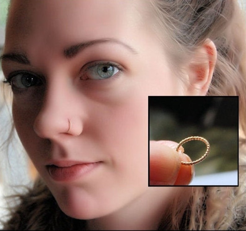 Gold Nose Ring Twisted Gold Nose Hoop Unique Nose Jewelry / Rock Your Nose image 1