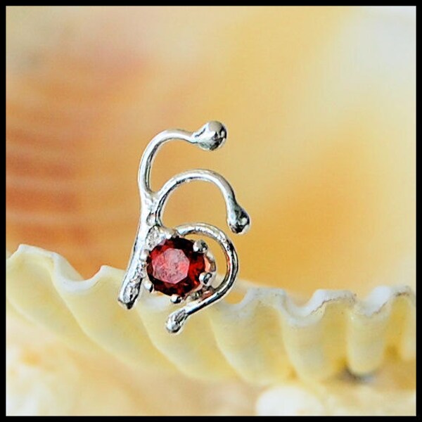 Garnet Nose Stud / Sterling Nose Ring / Silver Nose Screw - One of a Kind Rockin' Nose Art