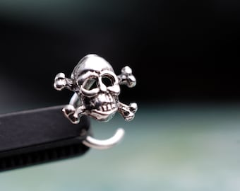 Skull Nose Stud * A Big Nose Ring in Sterling Silver w/ a Pirate Theme * Choose Your Gauge and End Style Nose Jewelry Options