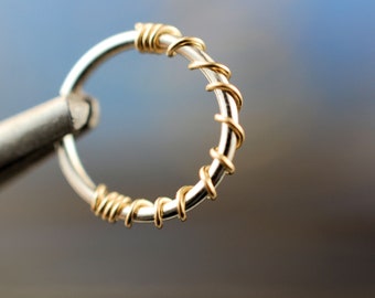 Gold and Silver Nose Ring - A Unique Two Color Nose Ring in Thin & Thick Options * Handcrafted in Nickel Free Sterling Silver *