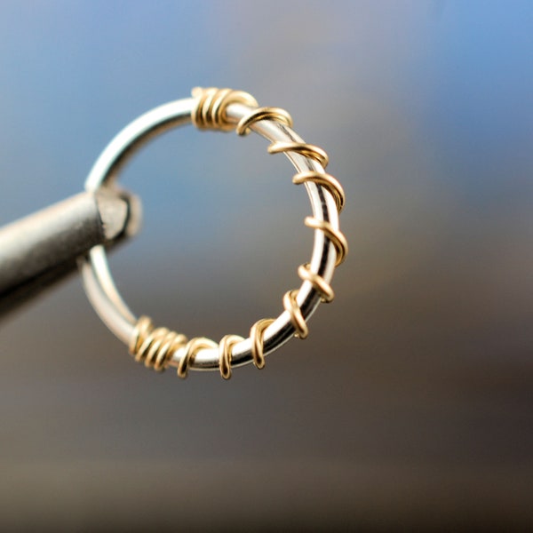 Gold and Silver Nose Ring - A Unique Two Color Nose Ring in Thin & Thick Options * Handcrafted in Nickel Free Sterling Silver *