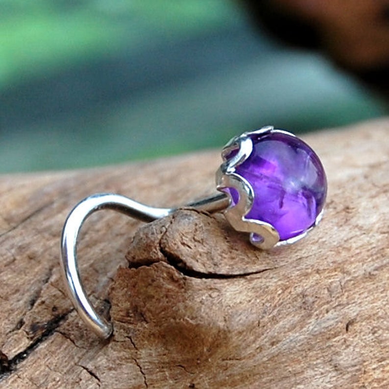 Amethyst Nose Stud Set in a Filigree of Sterling Silver CUSTOMIZE