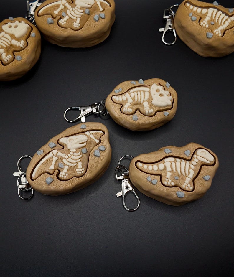 Dinosaur Fossil Clicker Fidgets - Sensory Keychains - 3D Printed image 1