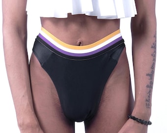 Tanga negra con elástico GenderBender Tucking Gaff y orgullo no binario