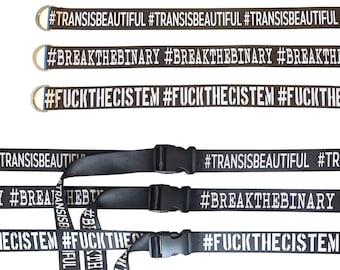 Cinturón largo ajustable con mensaje de orgullo transgénero o no binario con hashtag