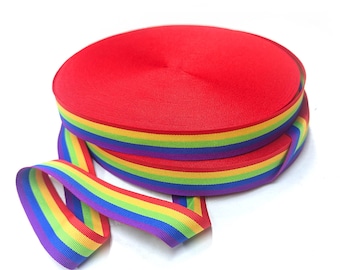 Cinta de grogrén tejida de doble cara de 25 mm (1 pulgada) con arcoíris y verde neón