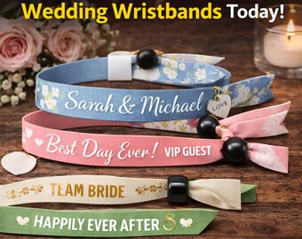 Custom Wedding Wristbands Personalized Fabric Festival Bands for Bride Team Party Event Bulk Order Adjustable Bead Closure