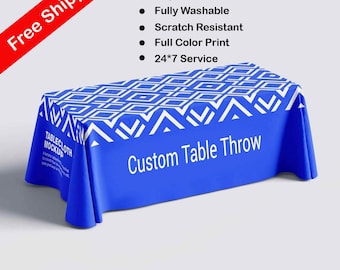 Custom Tablecloth, 4 ft table 6 ft table and 8 ft table cover, Trade show table throw Full color print free fast delivery