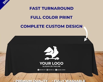 Custom Logo Tablecloth for Trade Shows – Branded Table Cover, Personalized Business Table Throw for Events, Vendor Booth Display