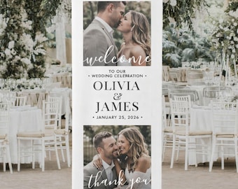 Custom Retractable Wedding Banner – Personalized Roll Up Banner Welcome Sign for Ceremony & Reception with Names Date Photo