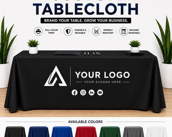 Custom Tablecloths with Logo Printing | Personalized Trade Show, Event, Promotional & Business Table Covers in Multiple Colors for Branding