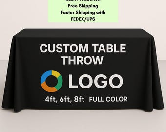 Custom Logo Tablecloth, Trade Show Booth Table Cover, Personalized Vendor Table Throw, Branded Business Event Display Tablecloth