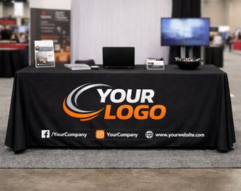 Custom Logo Tablecloths for Trade Shows Craft Fairs | Fitted Branded Table Covers for Vendor Booths, Events, Expos Business Displays
