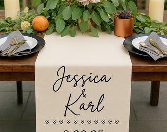 Custom Wedding Table Runner Personalized Name Table Decor | Elegant Reception Table Banner | Floral Bridal Table Decoration | Wedding Decor