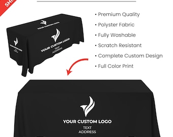 Custom Logo Tablecloth, Branded Table Cover for Trade Show Booth, Personalized Table Throw for Vendor Displays, Business Event Tablecloth