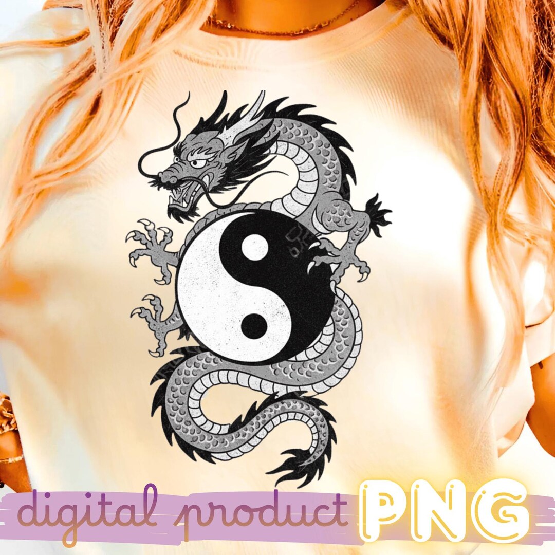 Yin Yang Dragon PNG, Fiery Chinese Mythology Art, Tattoo Style Line Art ...