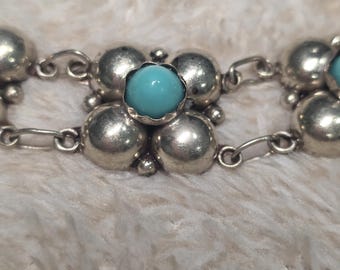 Bracciale vintage messicano in argento sterling con turchese