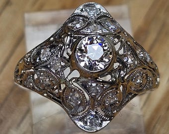 Anillo de diamantes vintage de 14k