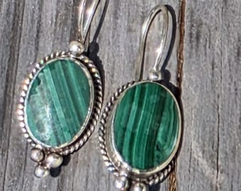 Malachite and sterling silver drop earrings