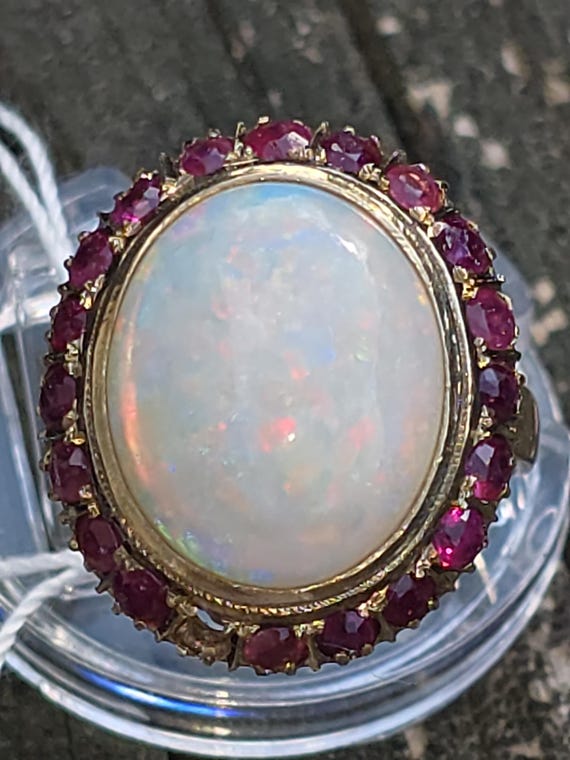 Vintage opal and ruby ring 14k - image 1