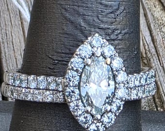 Marquise natural diamond wedding set 14k white gold