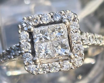 Princess Cut Diamond Halo Engagement Ring 1.00cts GSI1 14K White Gold ...