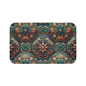 Bohemian Floral Bath Mat | Vibrant Bathroom Decor, Non-Slip Floor Mat, Gift for Home, Moisture Resistant, Bathroom Rug