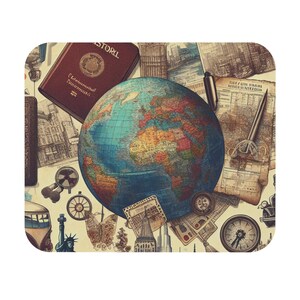 Reiseinspiriertes Mauspad, Abenteurer Schreibtischzubehör, Vintage Karte Bürodekoration, Geschenk für Reisende, Fernweh Mousepad