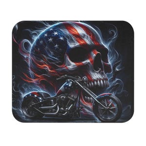American Skull Motorcycle Mouse Pad: Patriotic Biker Desk Decor